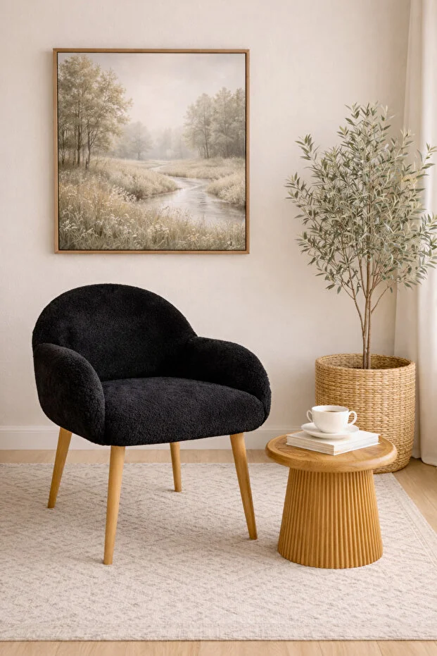 Jasmine Ahşap Ayaklı Retro Puf Minimal Berjer